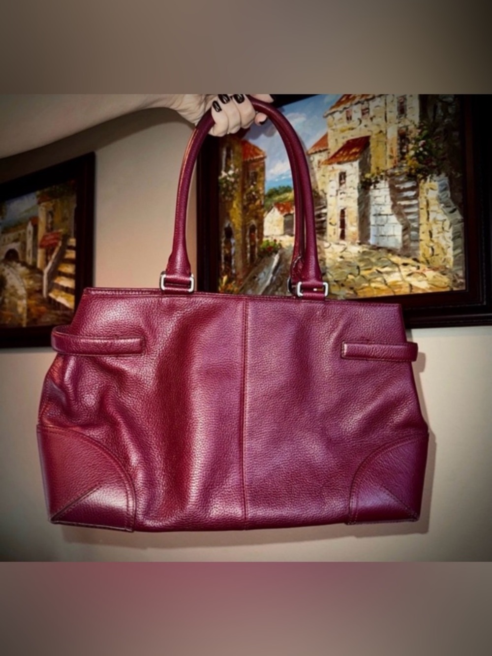 Vintage Leather Maroon Bowler Bag Ann Taylor